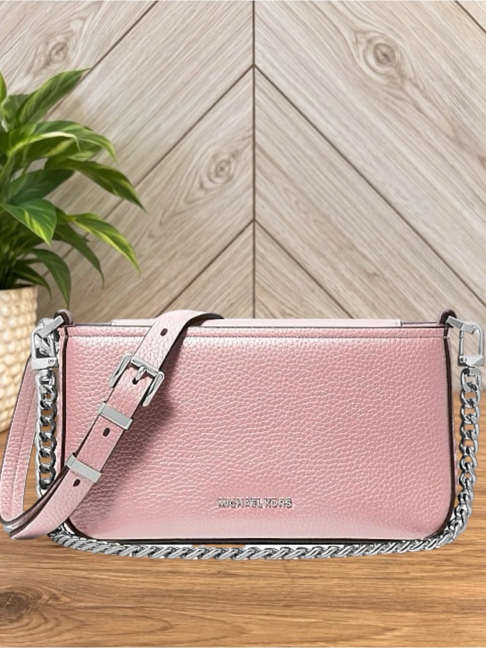 Michael Kors Bryant Small Pebbled Leather Convertible 7-Way Bag โ Smokey Rose